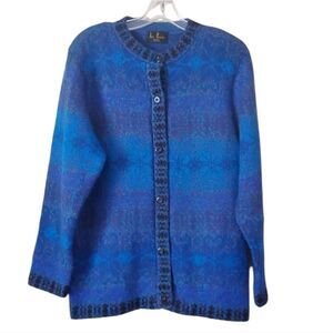 LEO PERESSI 100% Alpaca Women's Button Down Sweater  Size Large Blue Art To Wear